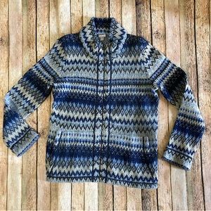 J.Jill Wool Angora Blend Blue Fair Isle Full Zip Sweater Women’s Size S Tall